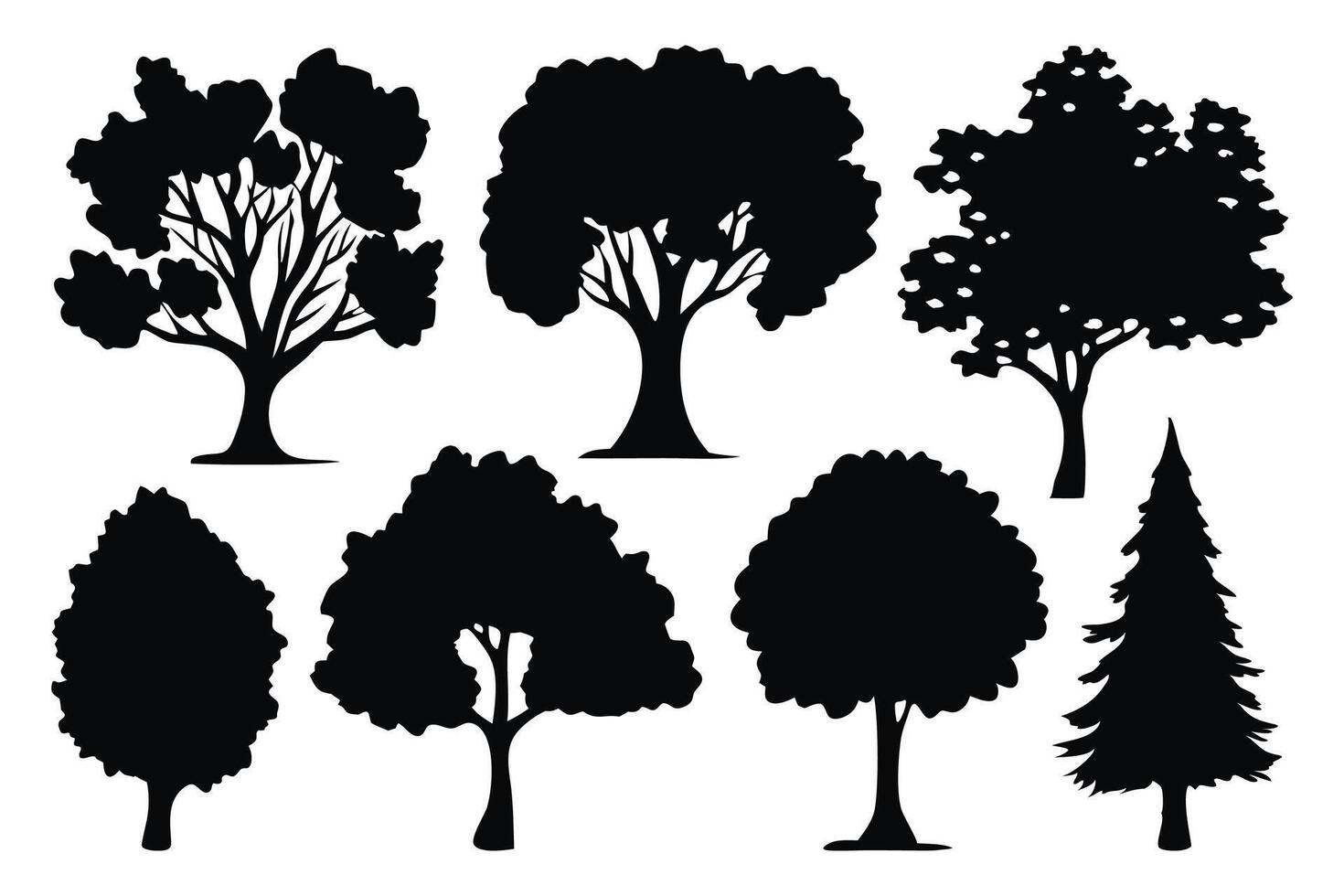 Trees silhouettes set isolated flat illustration on white background vector
