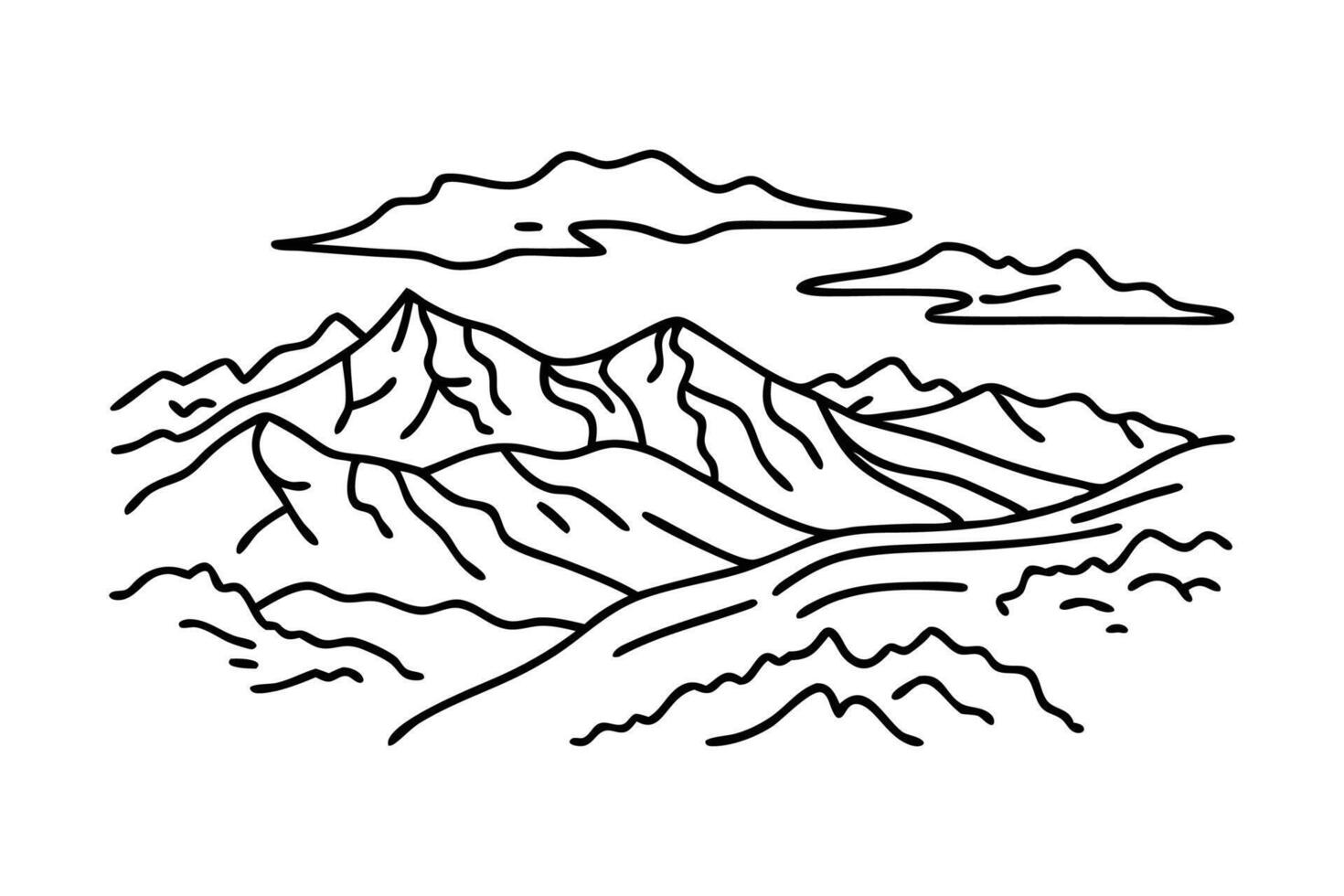 Mountain, landscape Line art flat illustration on white background vector