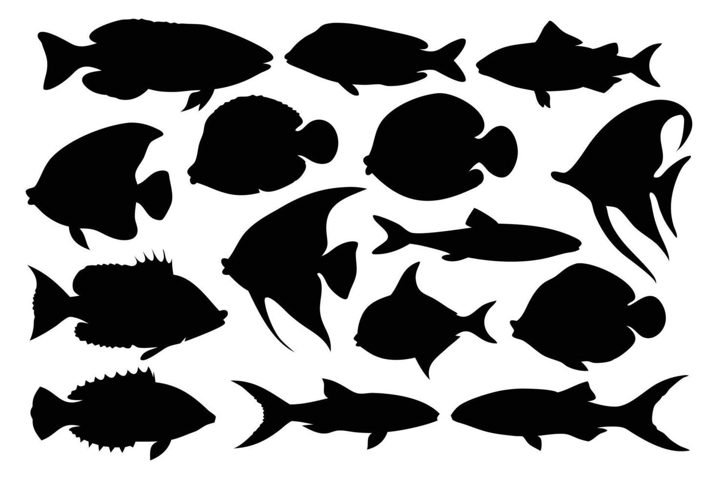 Fish silhouettes set isolated flat illustration on white vector
