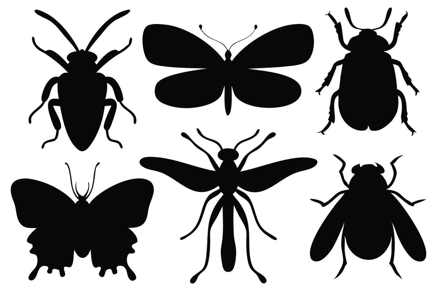 insects silhouettes set isolated flat illustration on white background vector