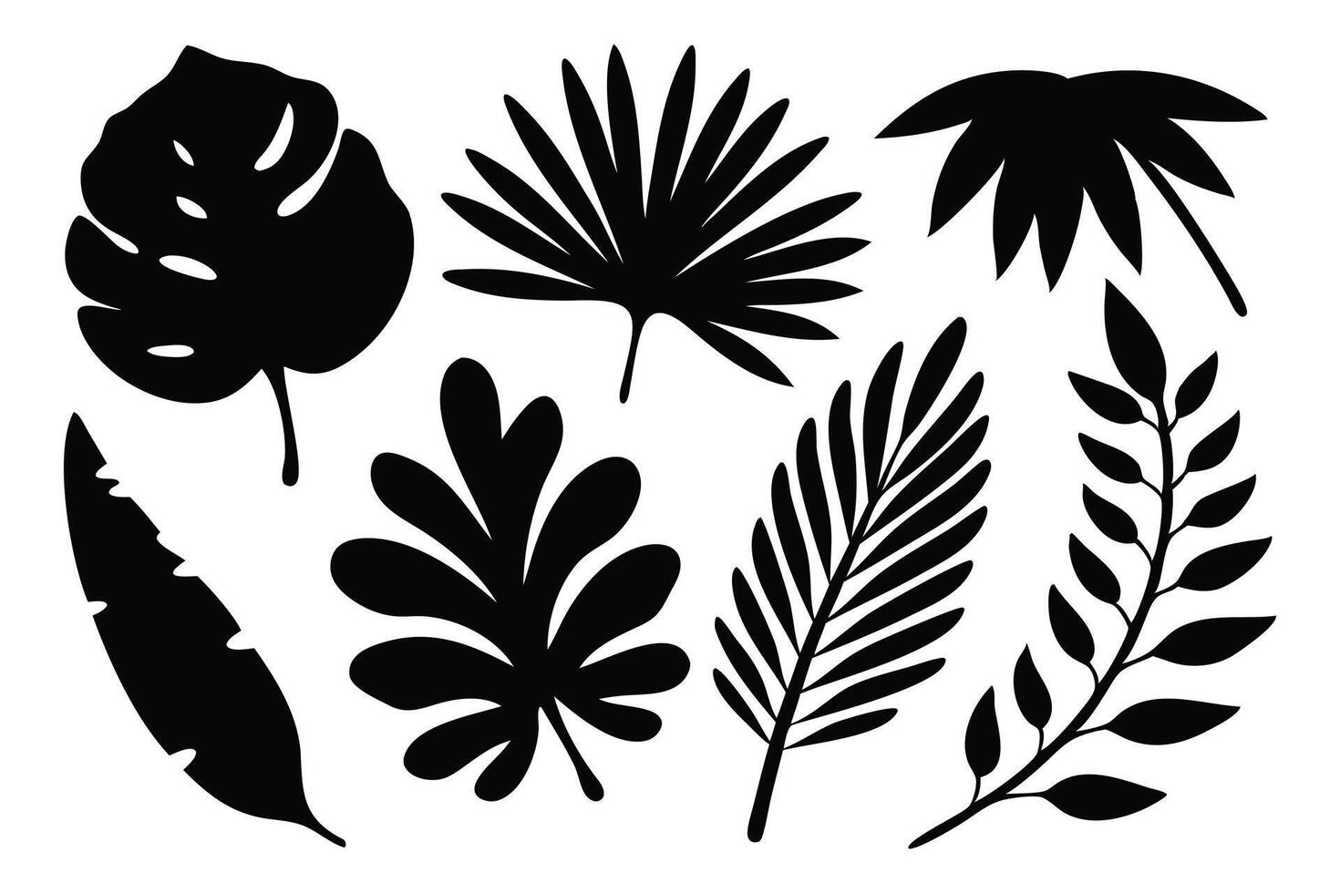 Tropical leaf silhouettes set isolated flat illustration on white background vector