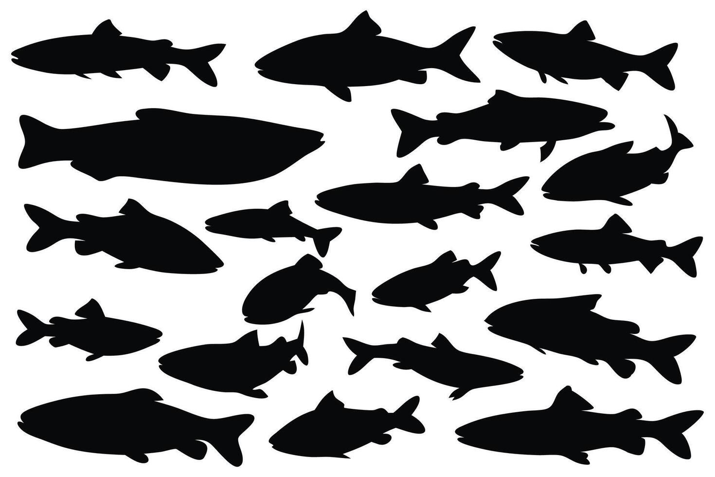 Salmon fish silhouettes set isolated flat illustration on white background. vector