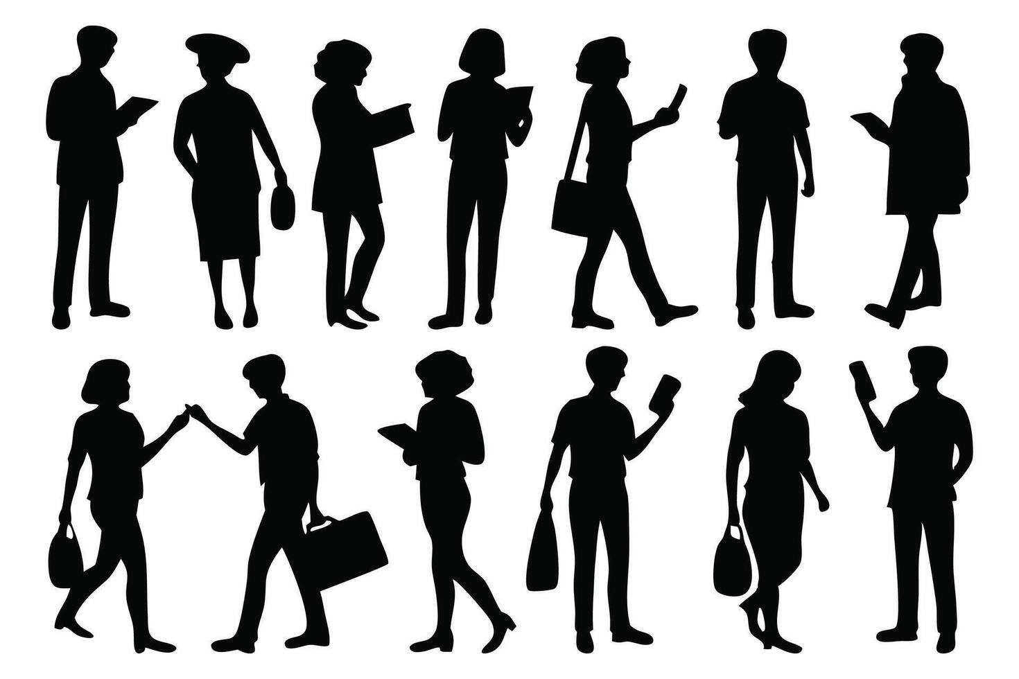 Axonometric people silhouettes set isolated flat illustration on white background. vector
