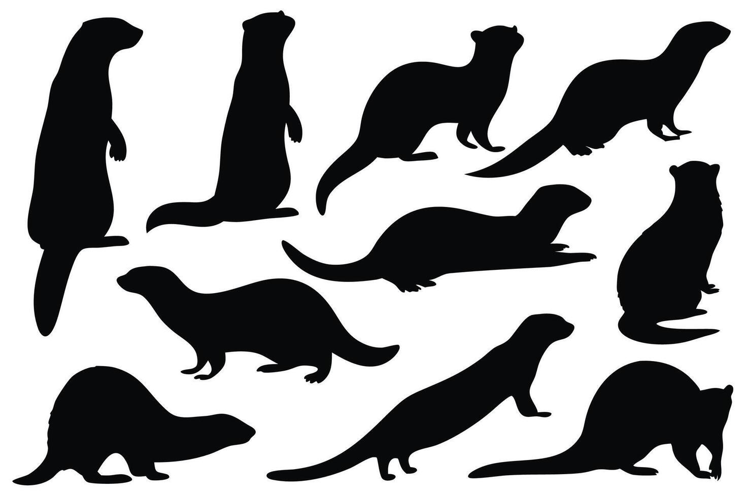 Mongoose silhouettes set isolated flat illustration on white background. vector