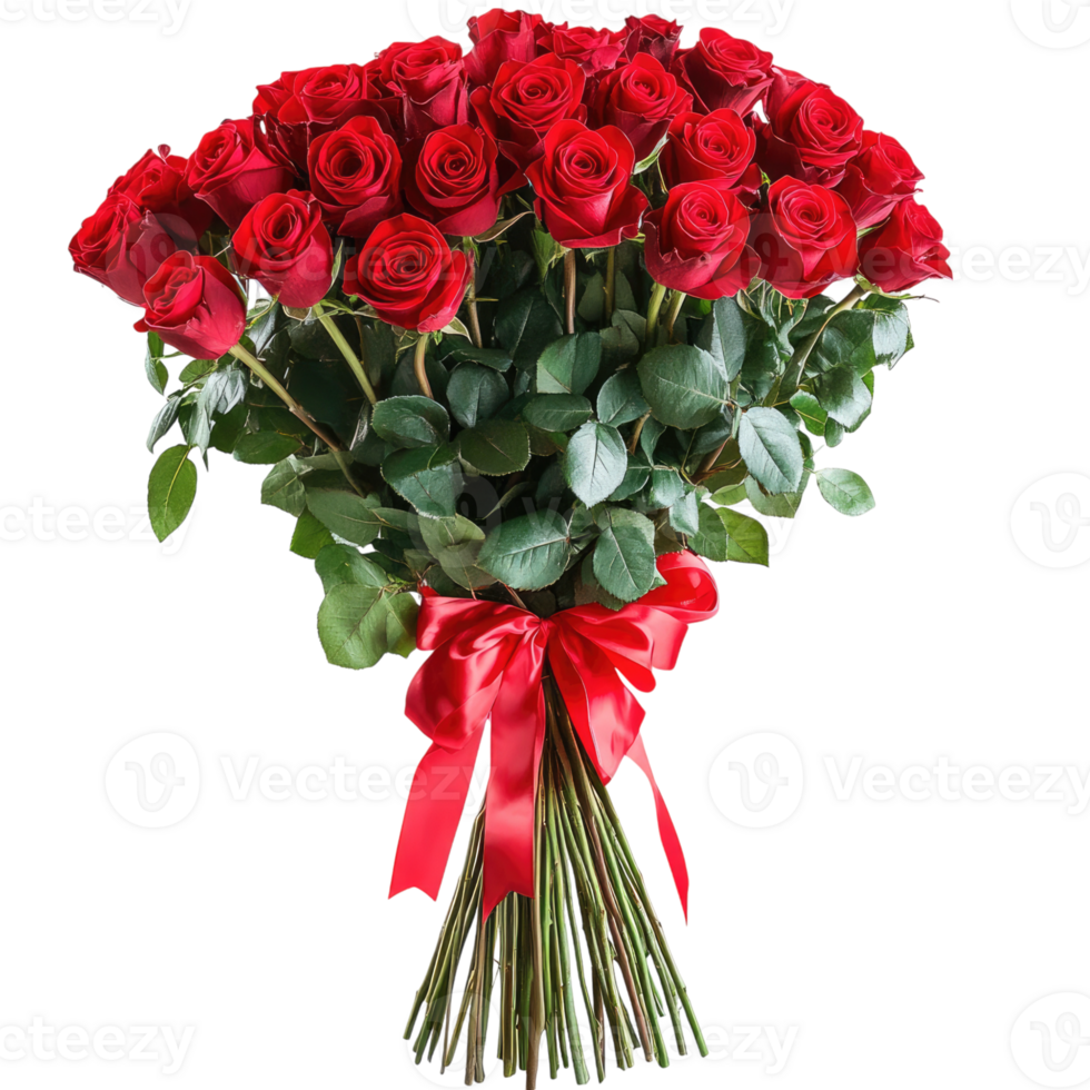 bouquet of red roses with red ribbon on transparent background png
