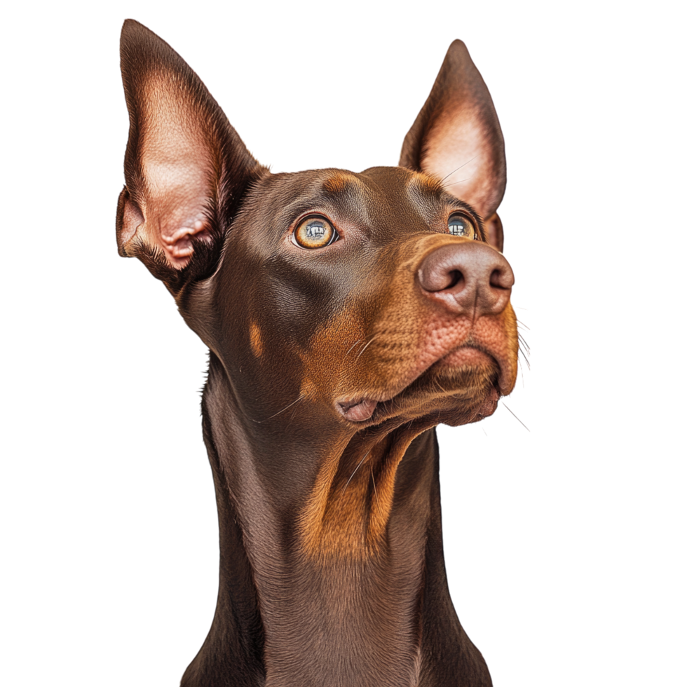 a doberman dog is looking up at the sky png