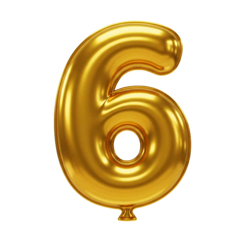 Gold number 6 balloon, 3d number 6 png