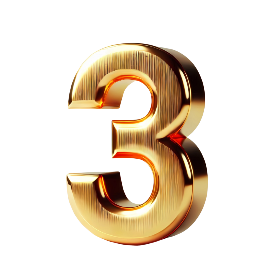 3d rendering of a gold number 3 png