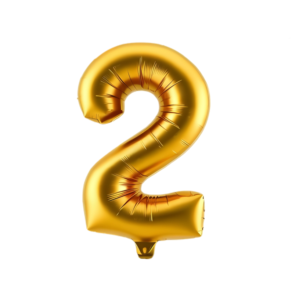Golden number 2 balloon in 3d style png