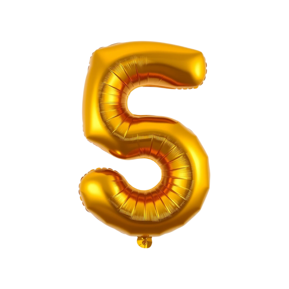 Gold 3d balloon number 5 png