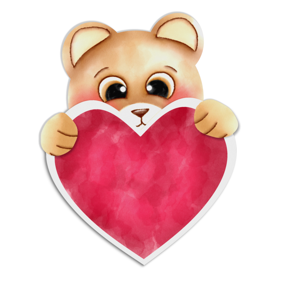 A teddy bear holding a heart on a Transparent background png