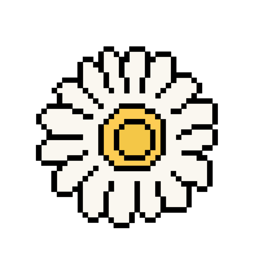 Flat design pixel art daisy flower illustration png