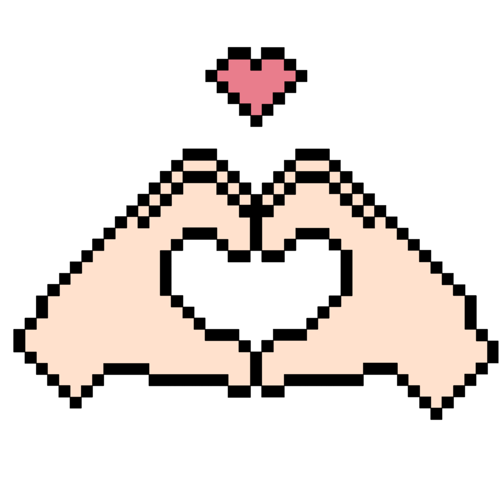 Flat design pixel art love hand sign illustration png