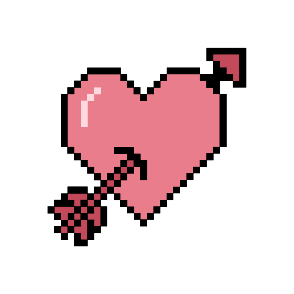 Flat design pixel art heart arrow illustration png