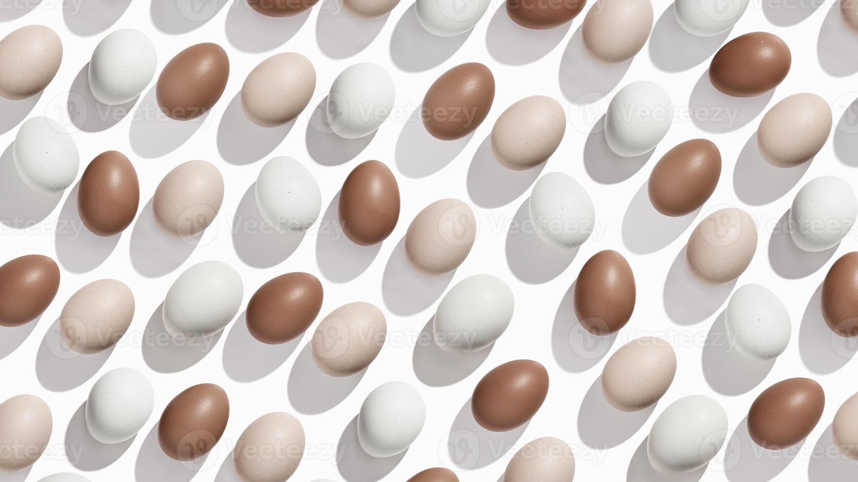 Pattern of Brown and beige Eggs with sun shadows, minimal style aesthetic holiday banner, natural organic chicken eggs, breakfast ingredients, minimalist food composition, neutral colored photo
