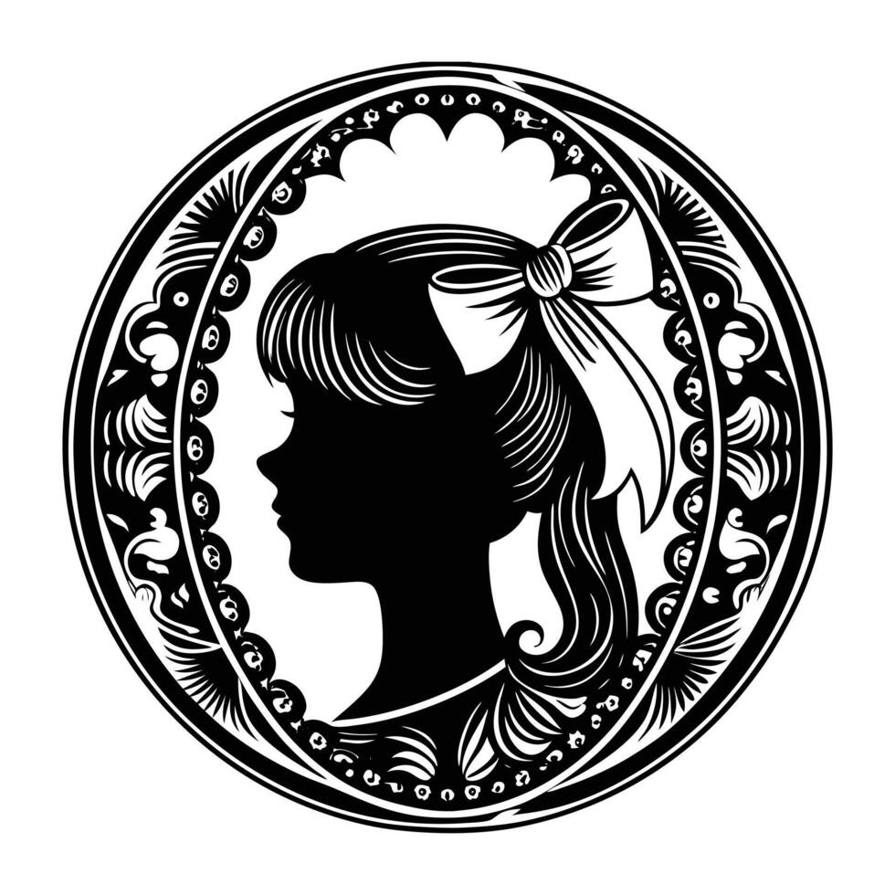 Silhouette of a young girl with a ribbon in her hair vector