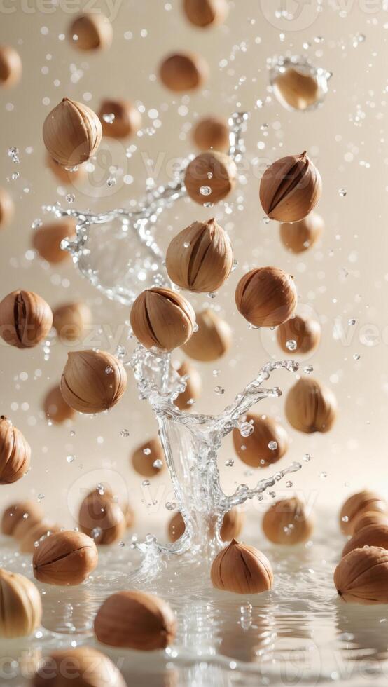 Fresh fruits splashing into water, creating a vibrant and refreshing scene. photo