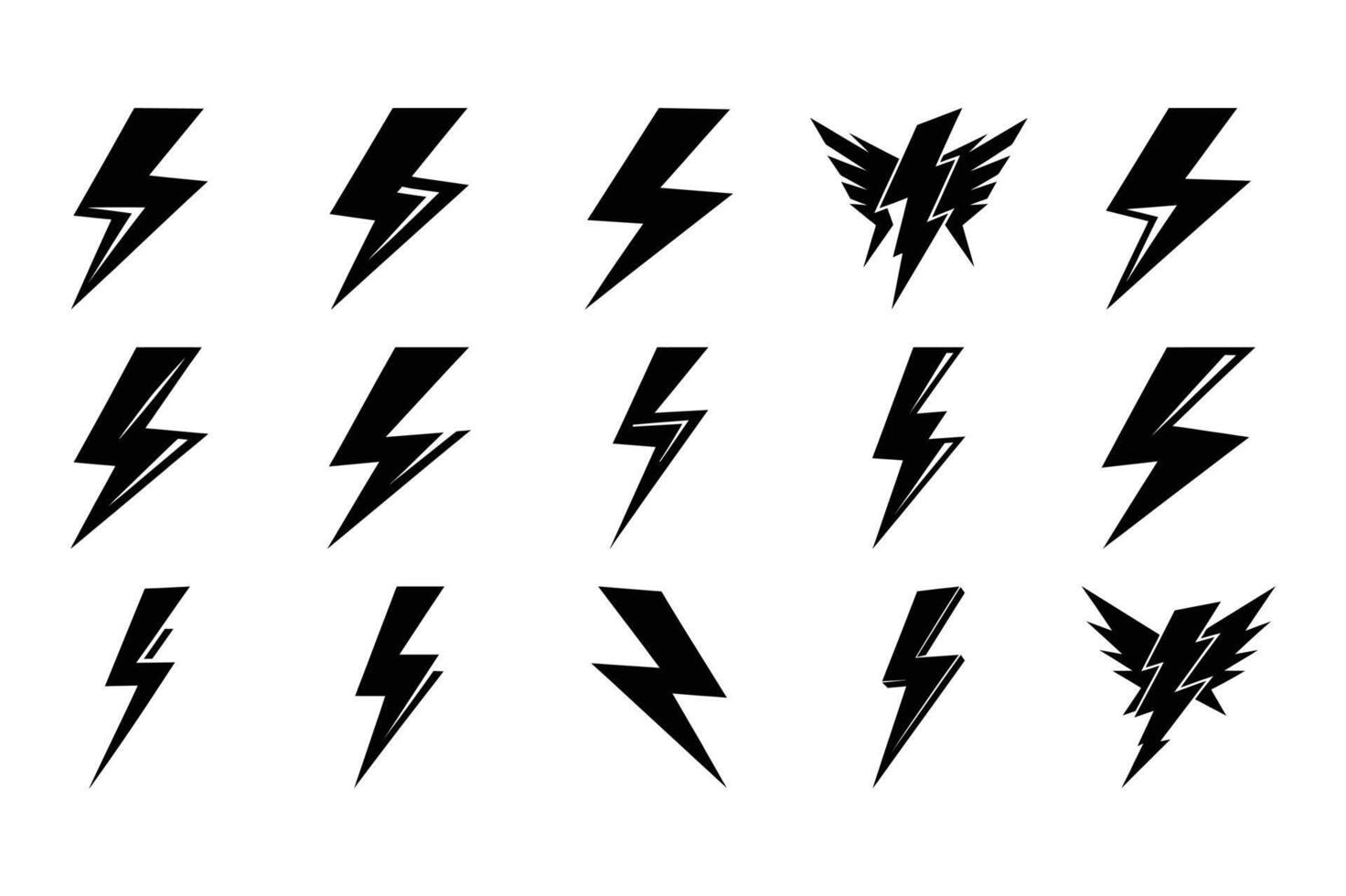 Set of comic lightning bolt icons in pop art style. Cartoon flash sign, thunder and electric charge symbols, high-voltage strike, and energy shock vector