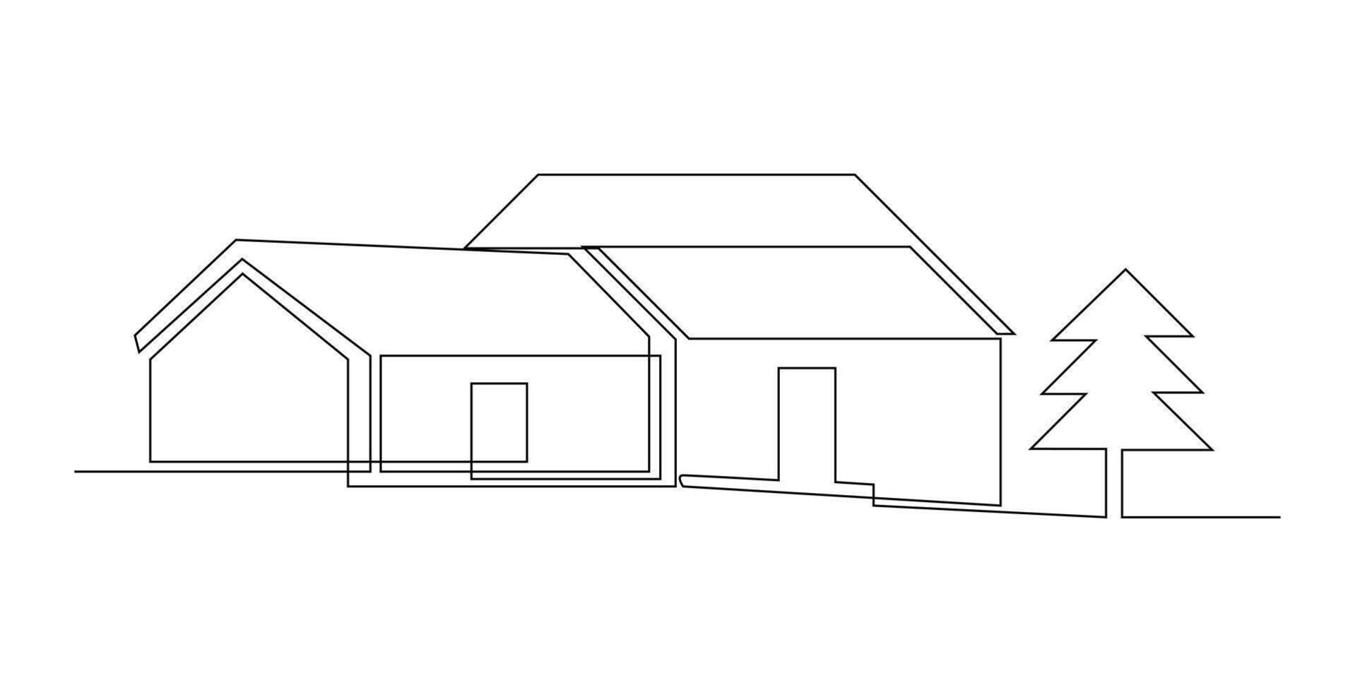 Modern House One Line Art Drawing vector
