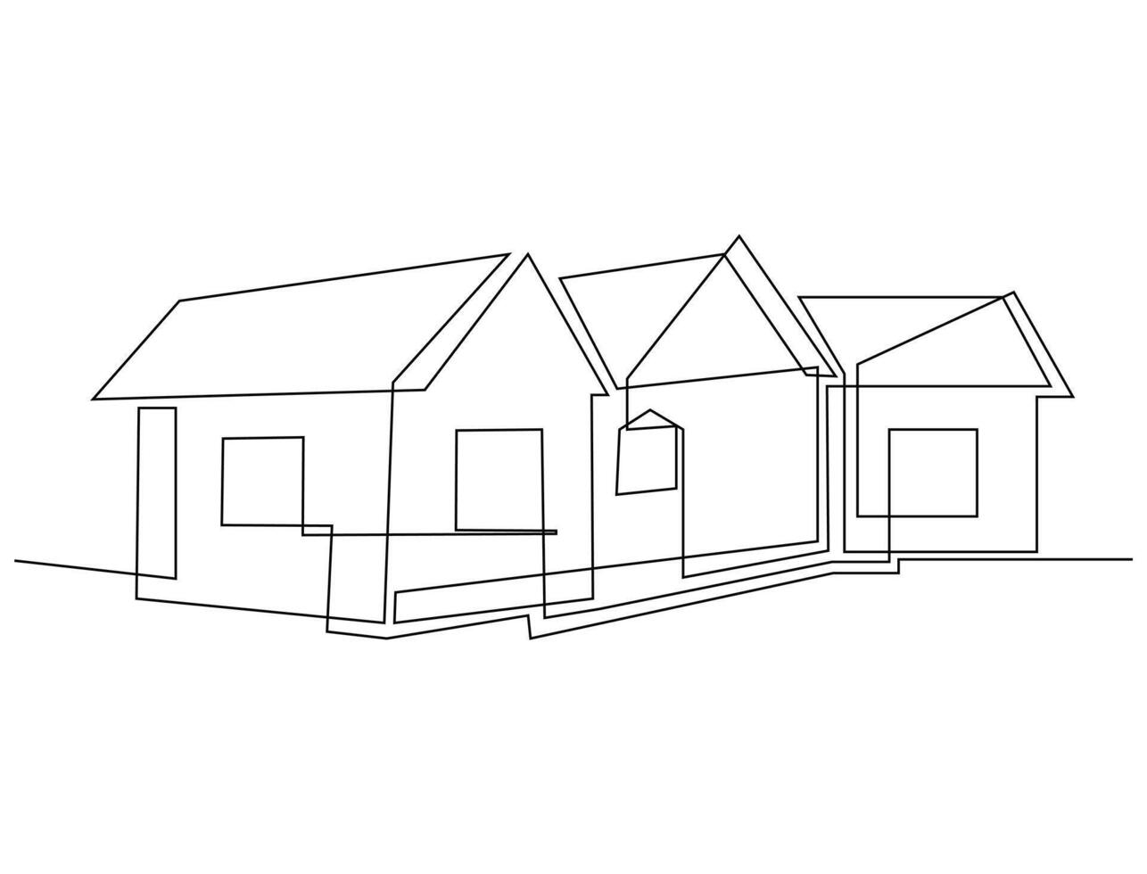 Modern House one Line Art Drawing illustration vector