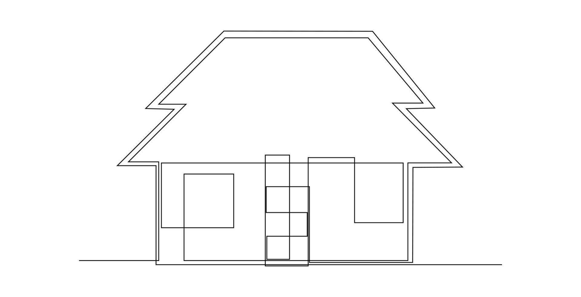 Village Houses continuous one line art drawing vector
