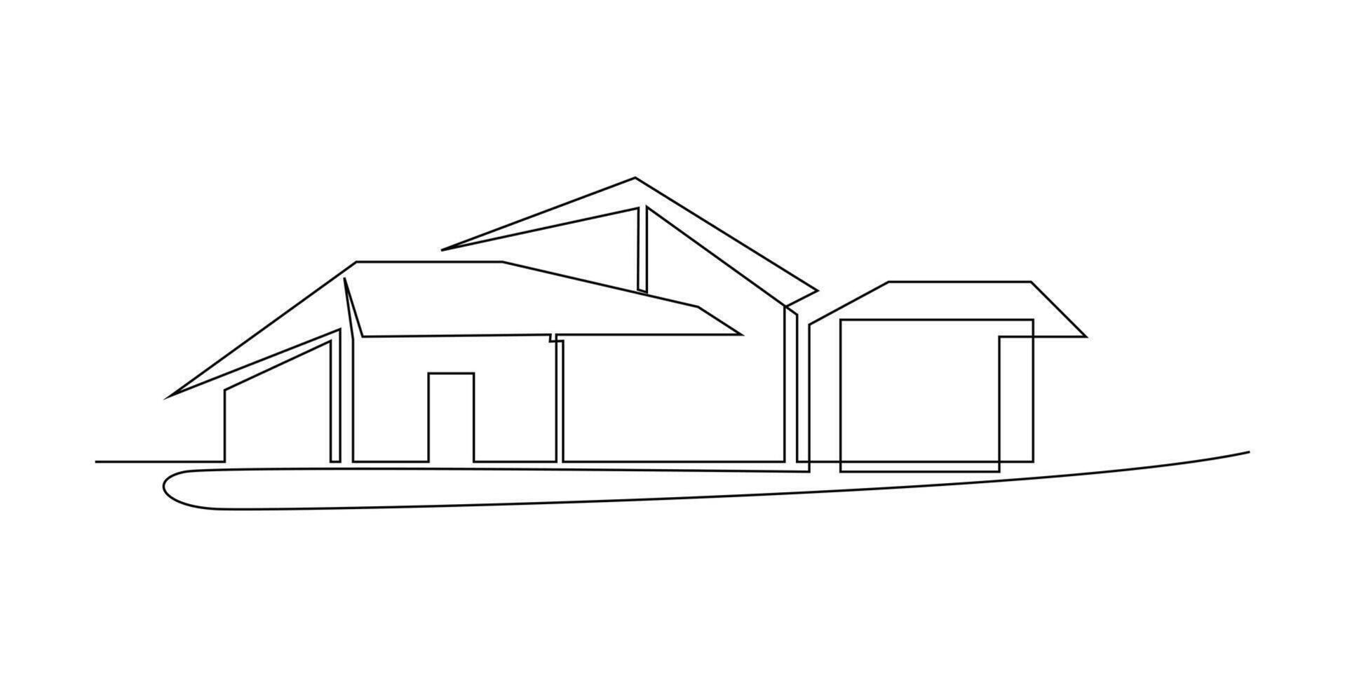 One-Line art Drawing of Duplex House vector