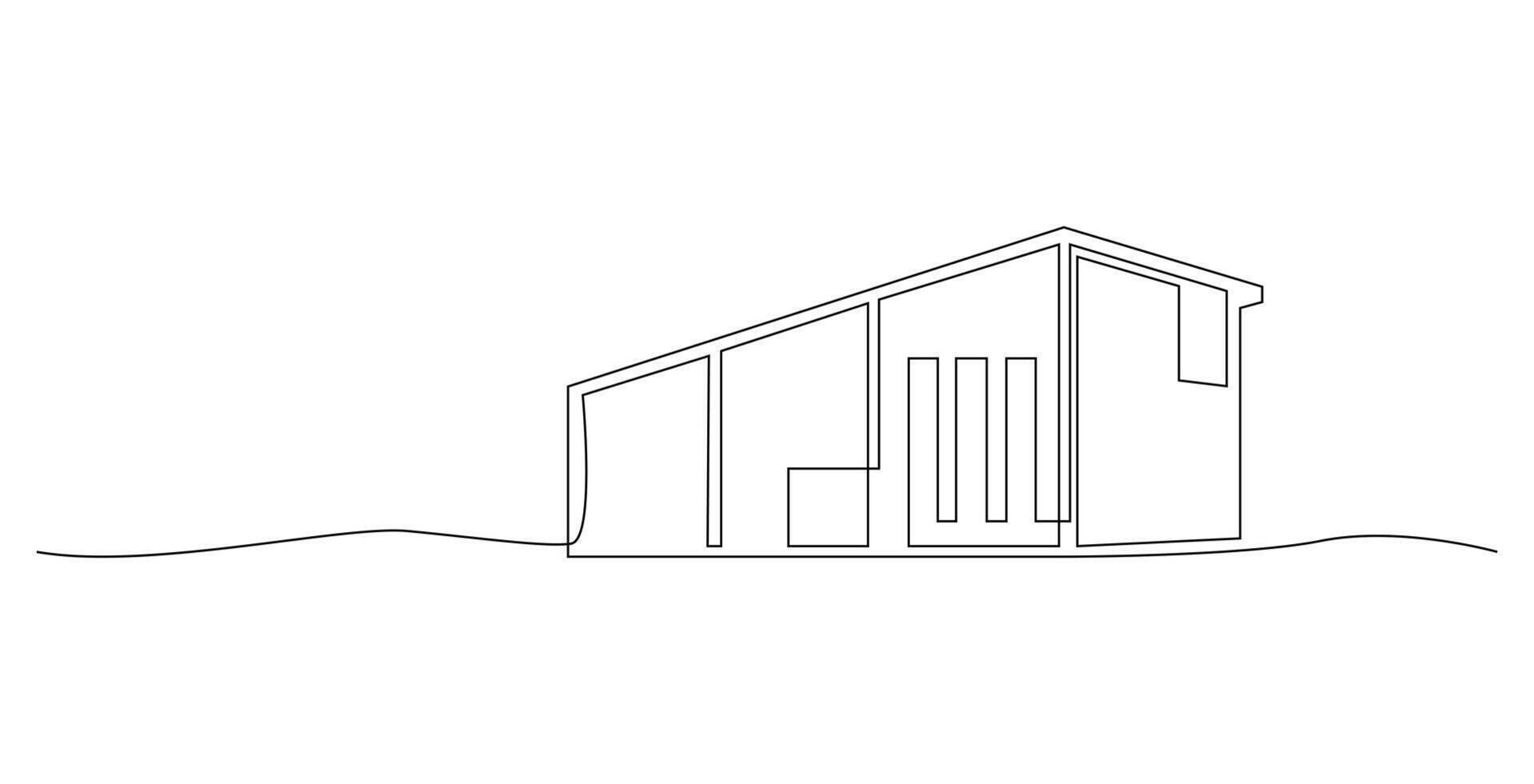 Modern House City Skyline continuous line art drawing illustration vector