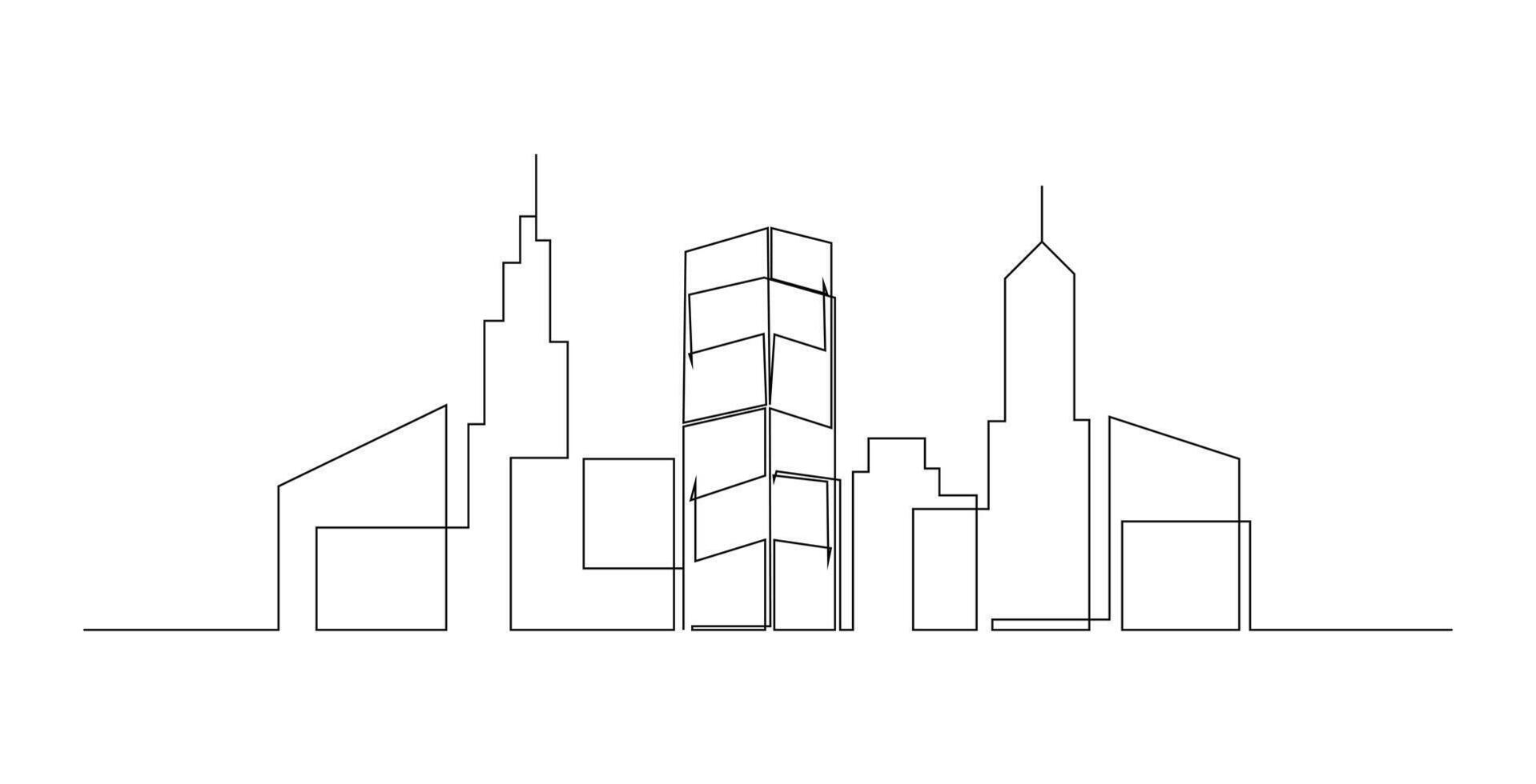 Abstract modern House City Skyline continuous one line drawing art illustration vector