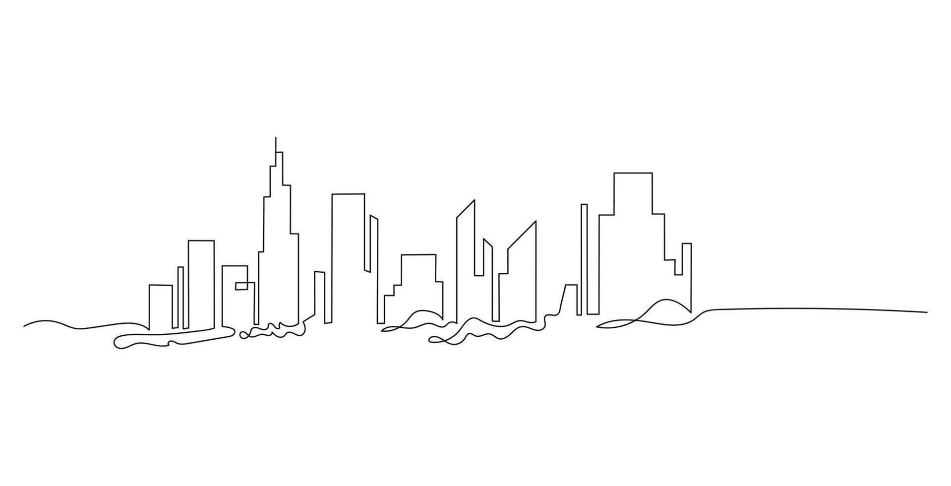 City Skyline Continuous One Line Drawing vector