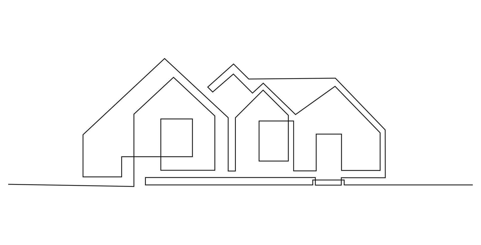Modern house Single Line Art Drawing illustration vector