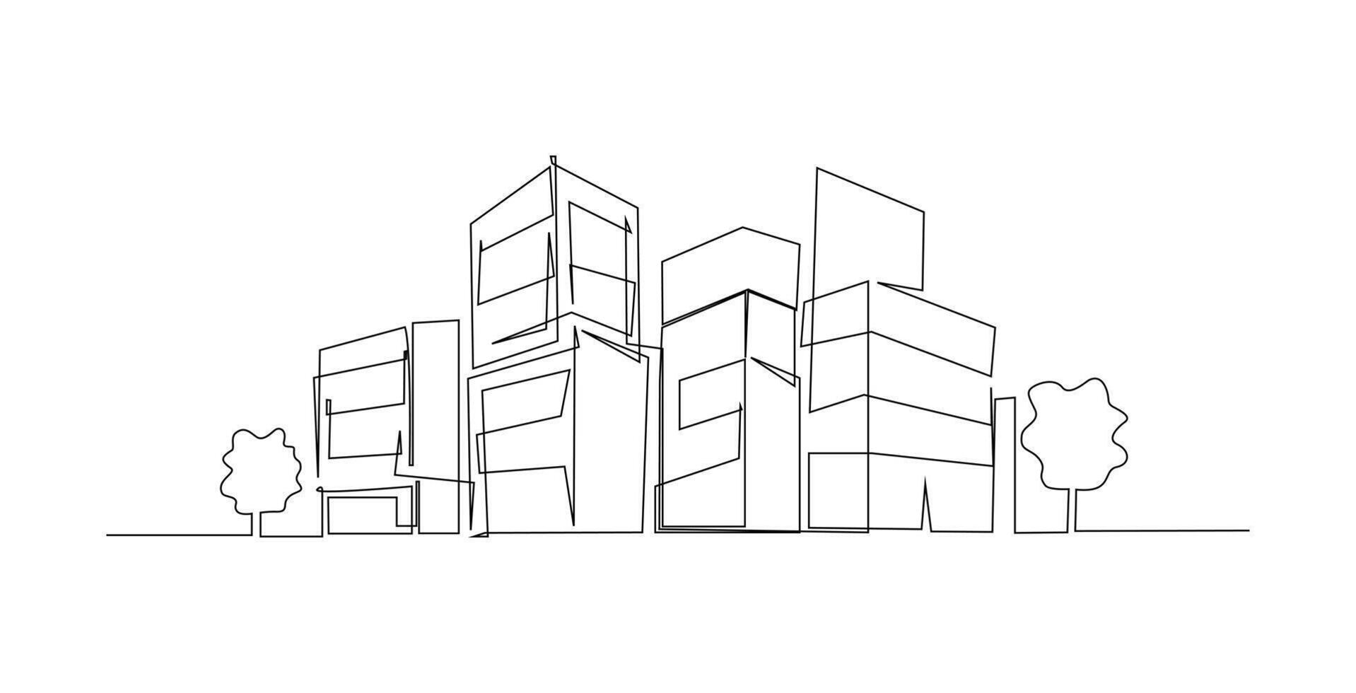 Abstract modern House City Skyline continuous one line art drawing illustration vector