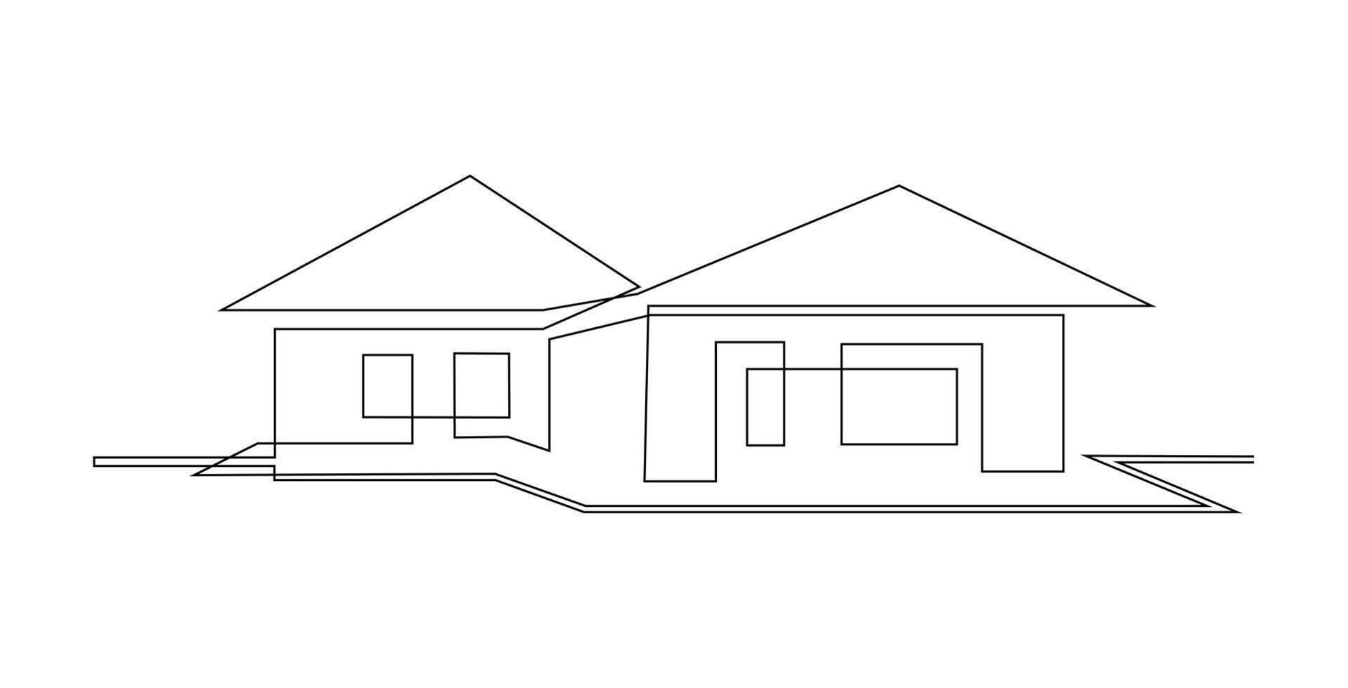 Modern House City Skyline continuous one line art drawing illustration vector