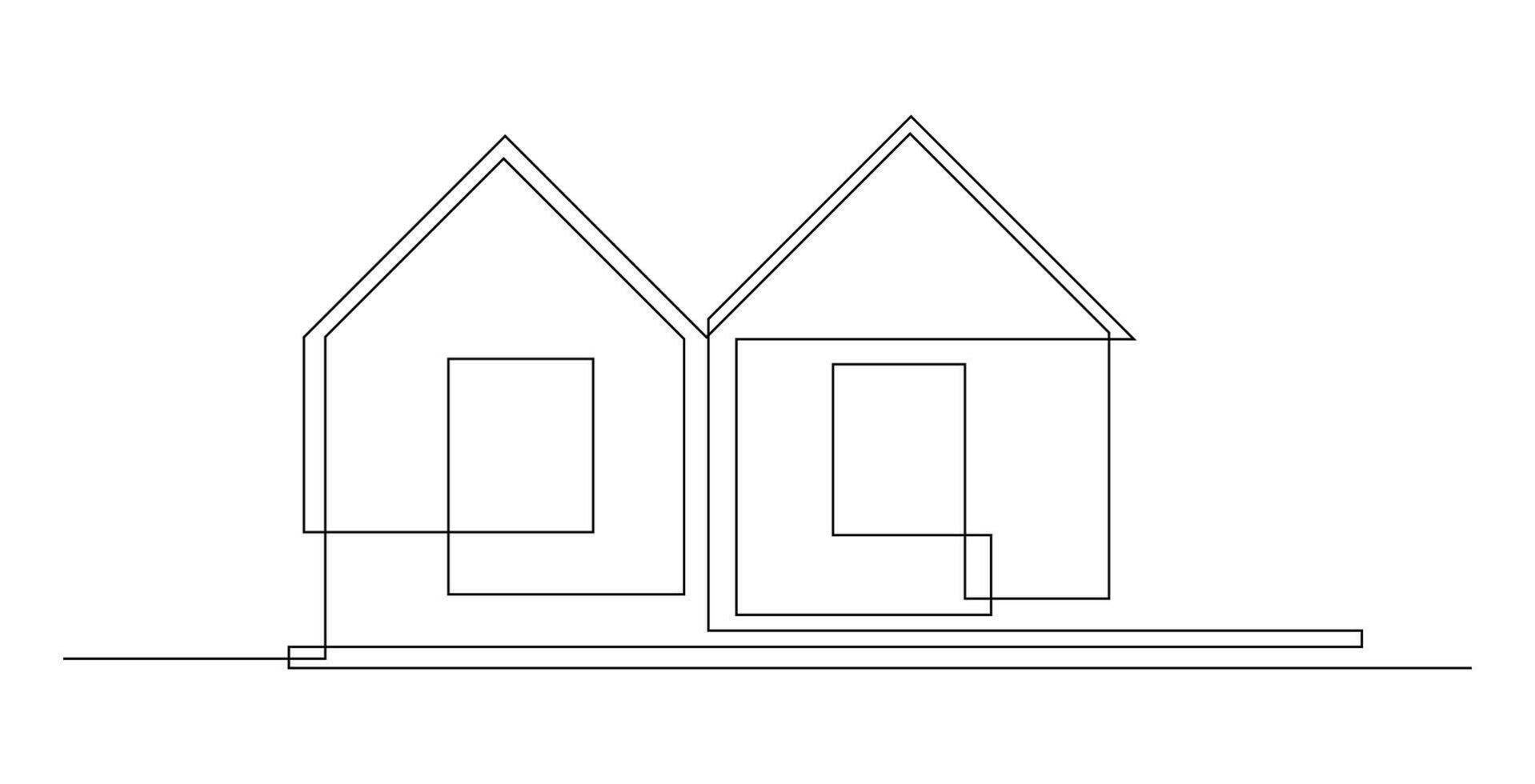 One-Line Drawing of Duplex House vector