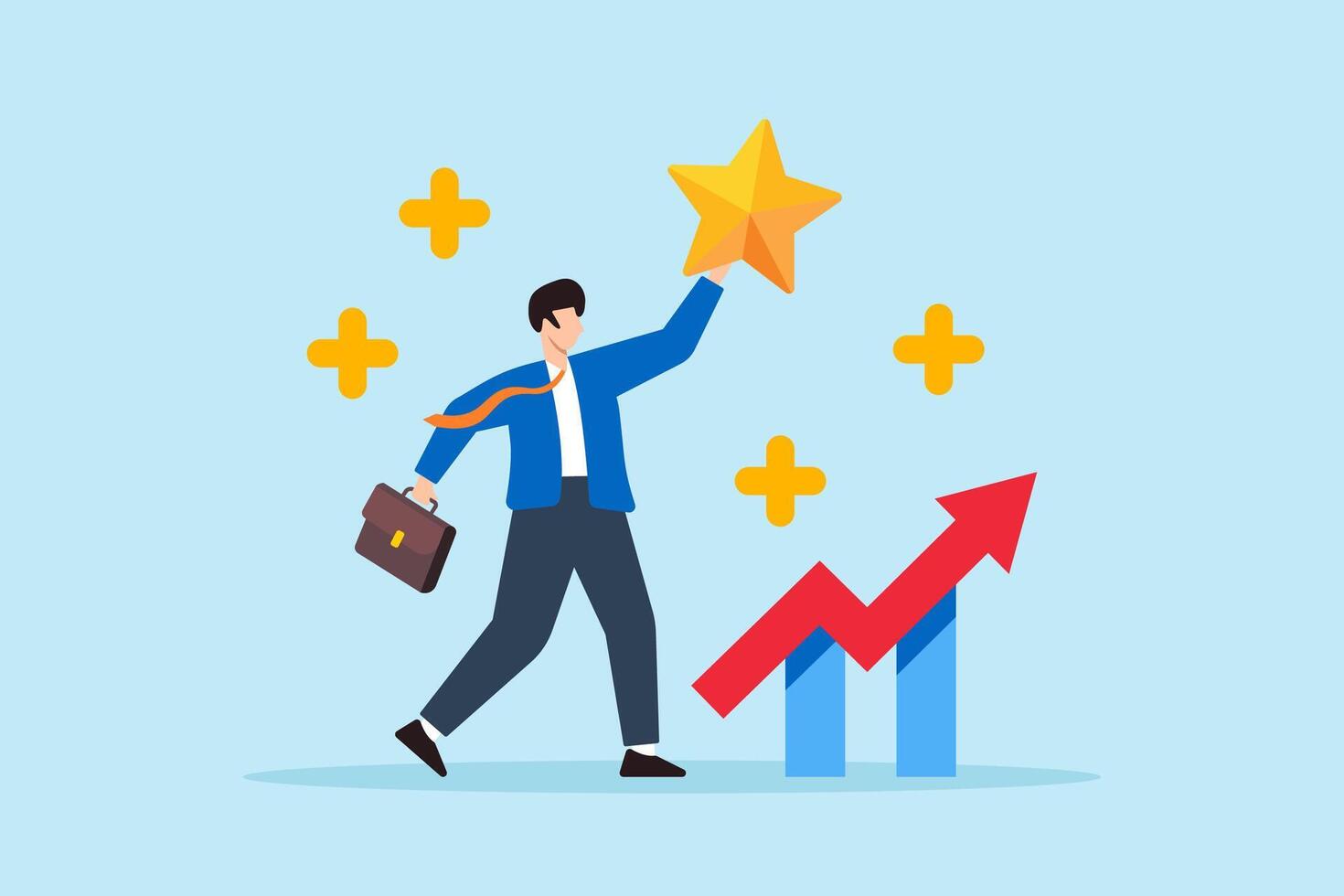 Flat illustration of businessman hold star value with plus sign representing value added growth vector