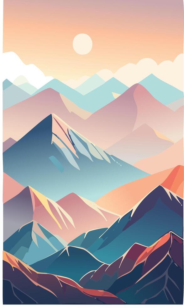 A vertical tranquil mountain scene in pastel tones vector
