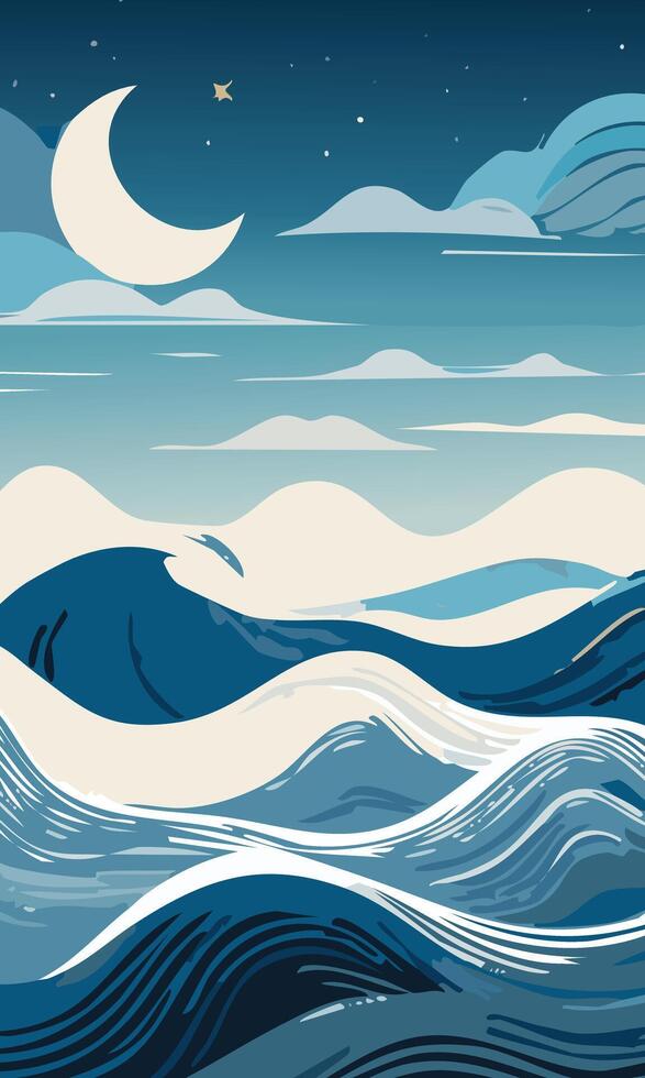 A calming ocean view with gentle rolling waves vector