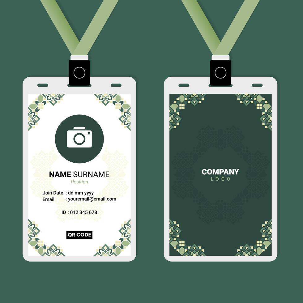 ID Card Design with Green Pastel Islamic Ornament Frame Border vector