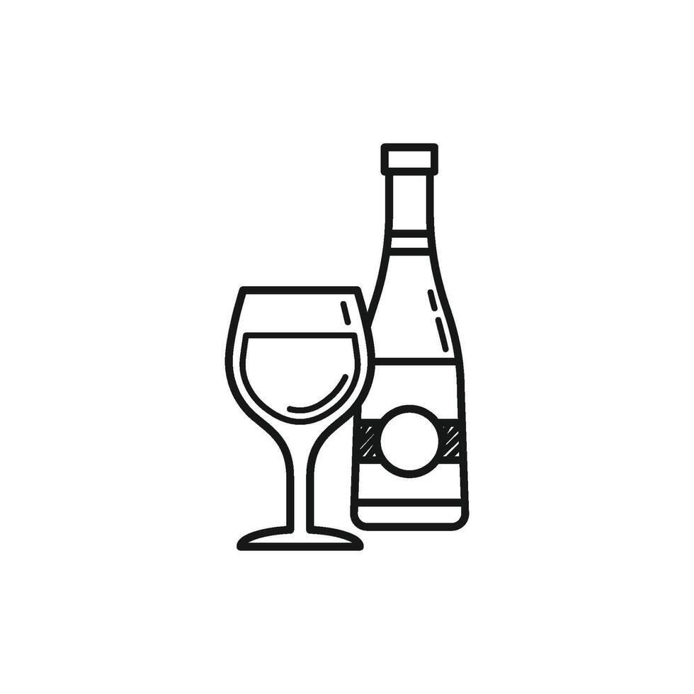 Wine Glass and Wine Bottle Outline Design vector