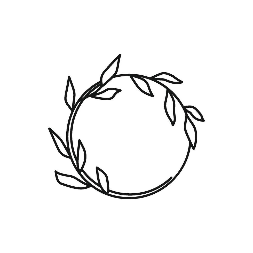 Circular leaves floral frame outline design vector
