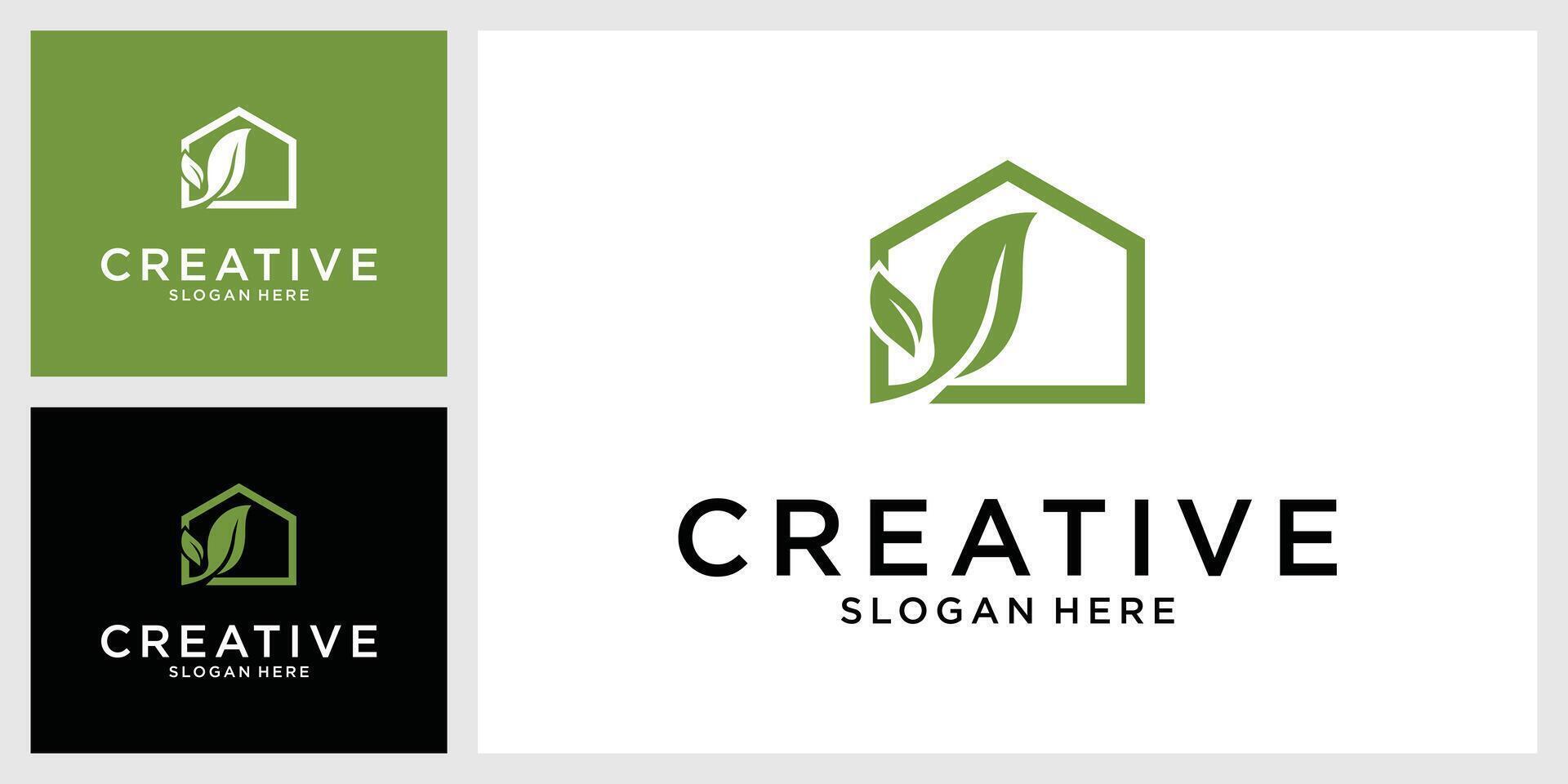 logo design of nature green leaf and house. vector