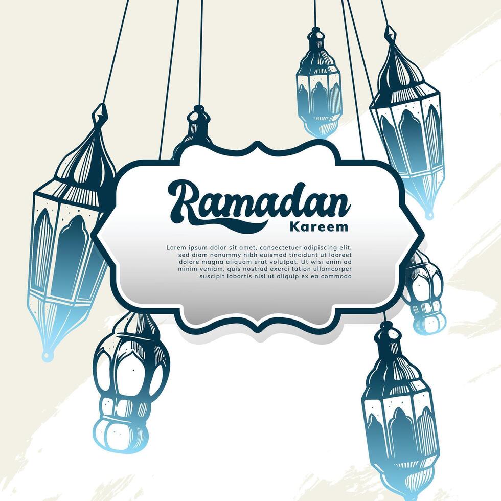 ramadan hand drawn with lantern poster vector