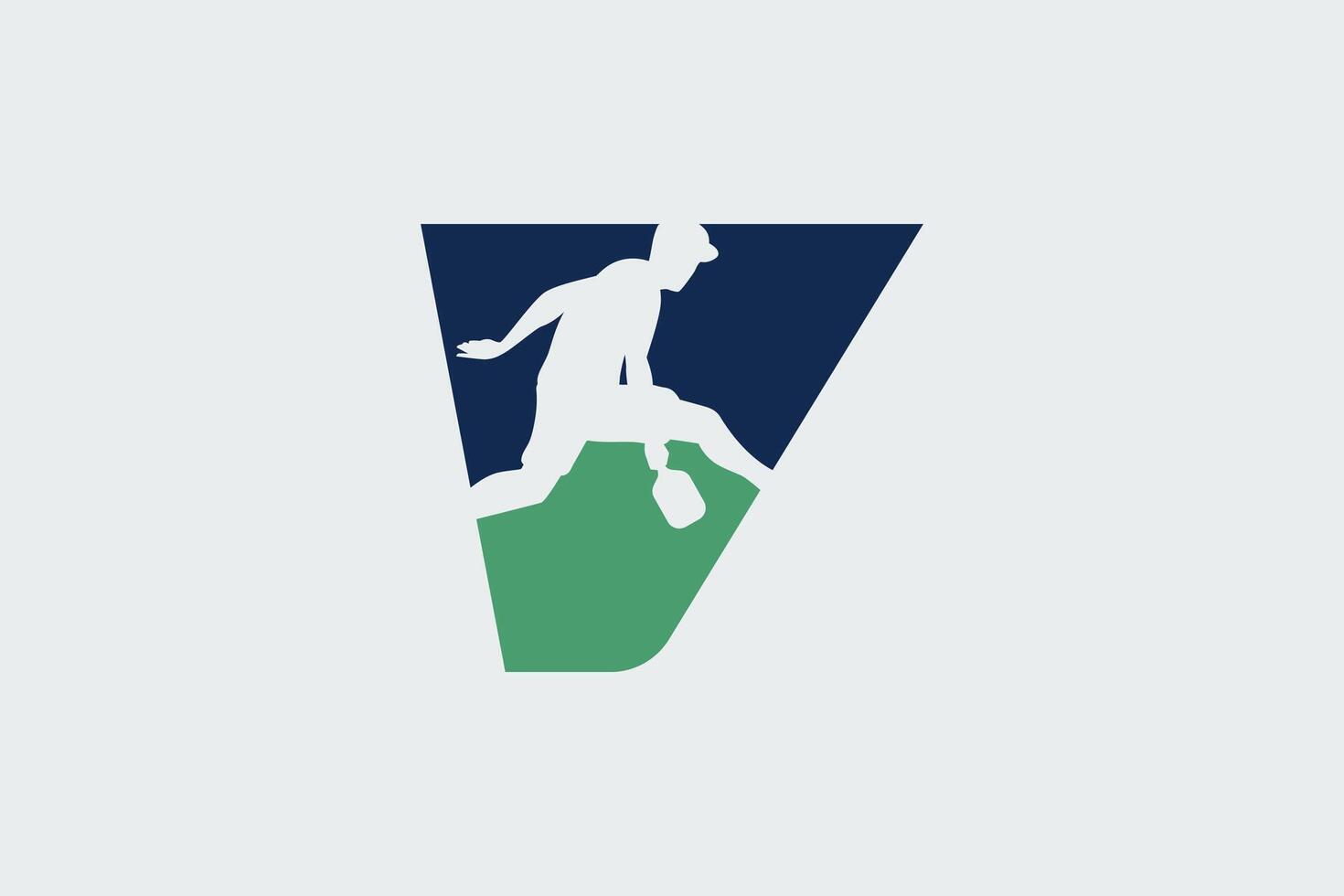 letter v logo with a jumping pickleball player silhouette. It is good for team logo, club, t shirt, sticker, etc. vector