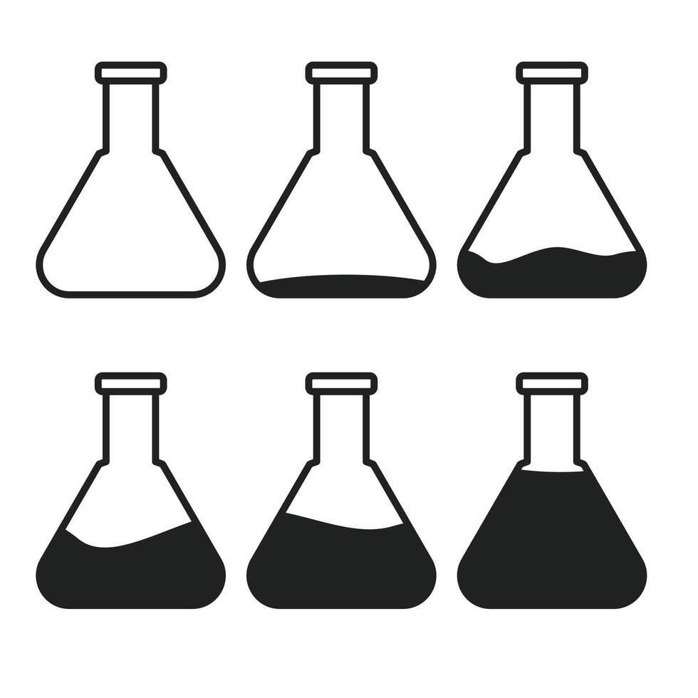 Lab Beaker Icons Empty to Full Silhouette Illustration On White Background vector