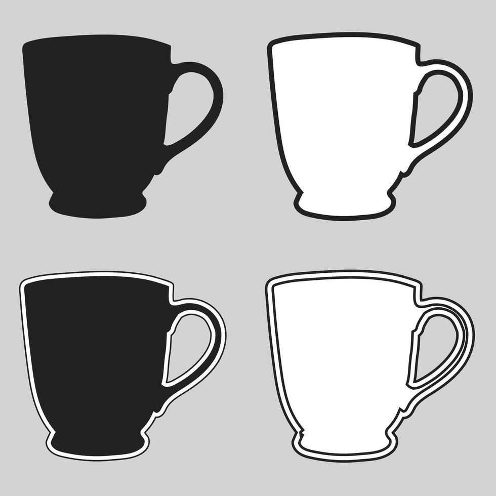 Set of Four Ceramic Mugs Silhouette Coffee Cup Collection vector