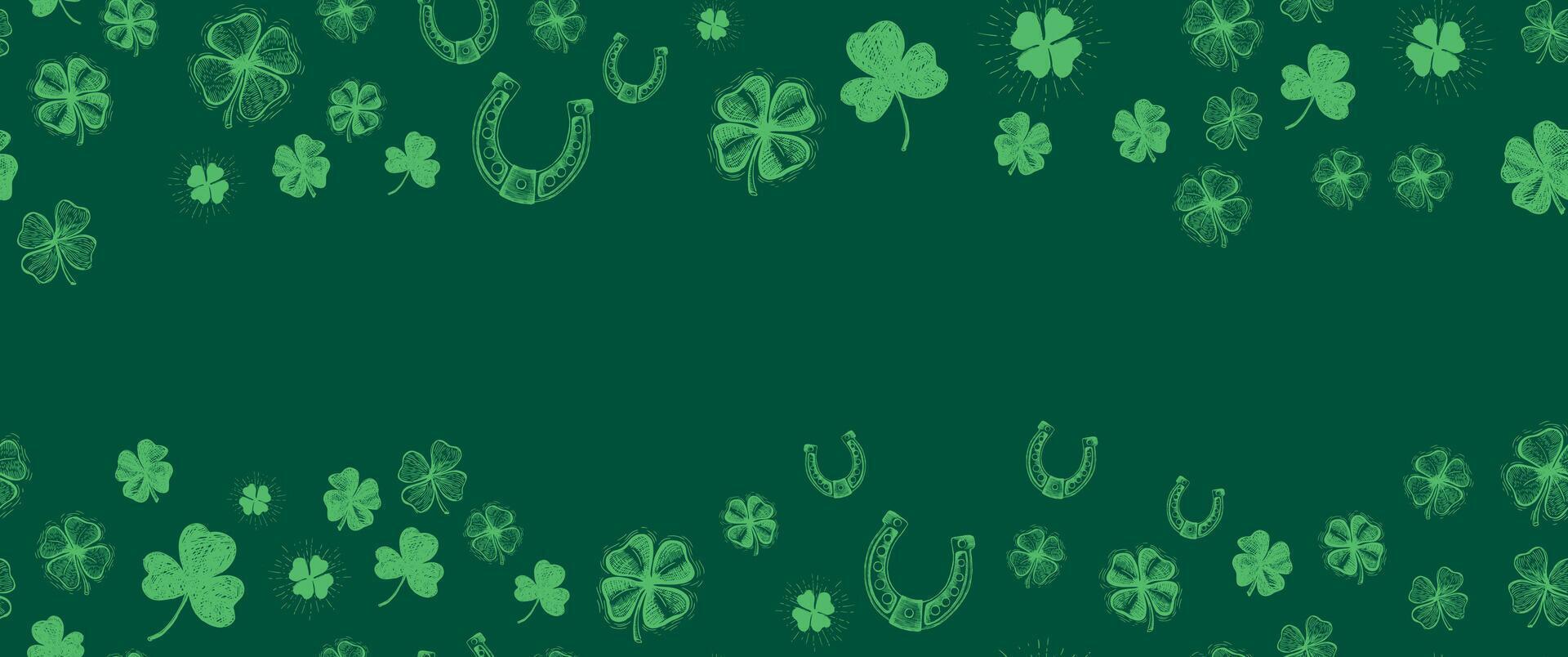 Patricks Day, clover pattern on green. vector