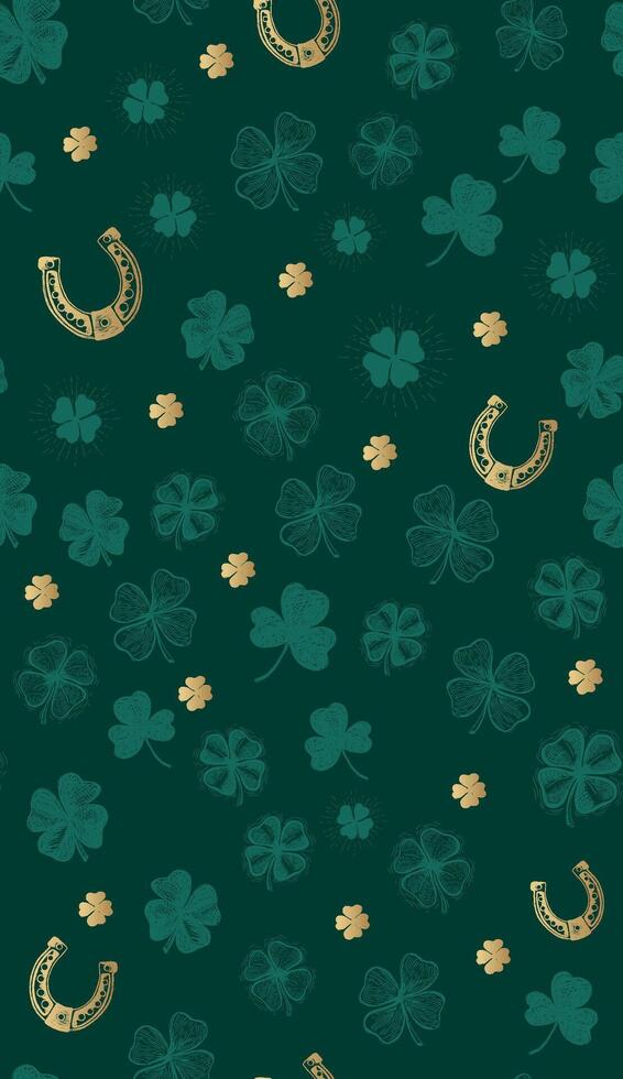 Clover pattern on green, Hand drawn illustrations vector