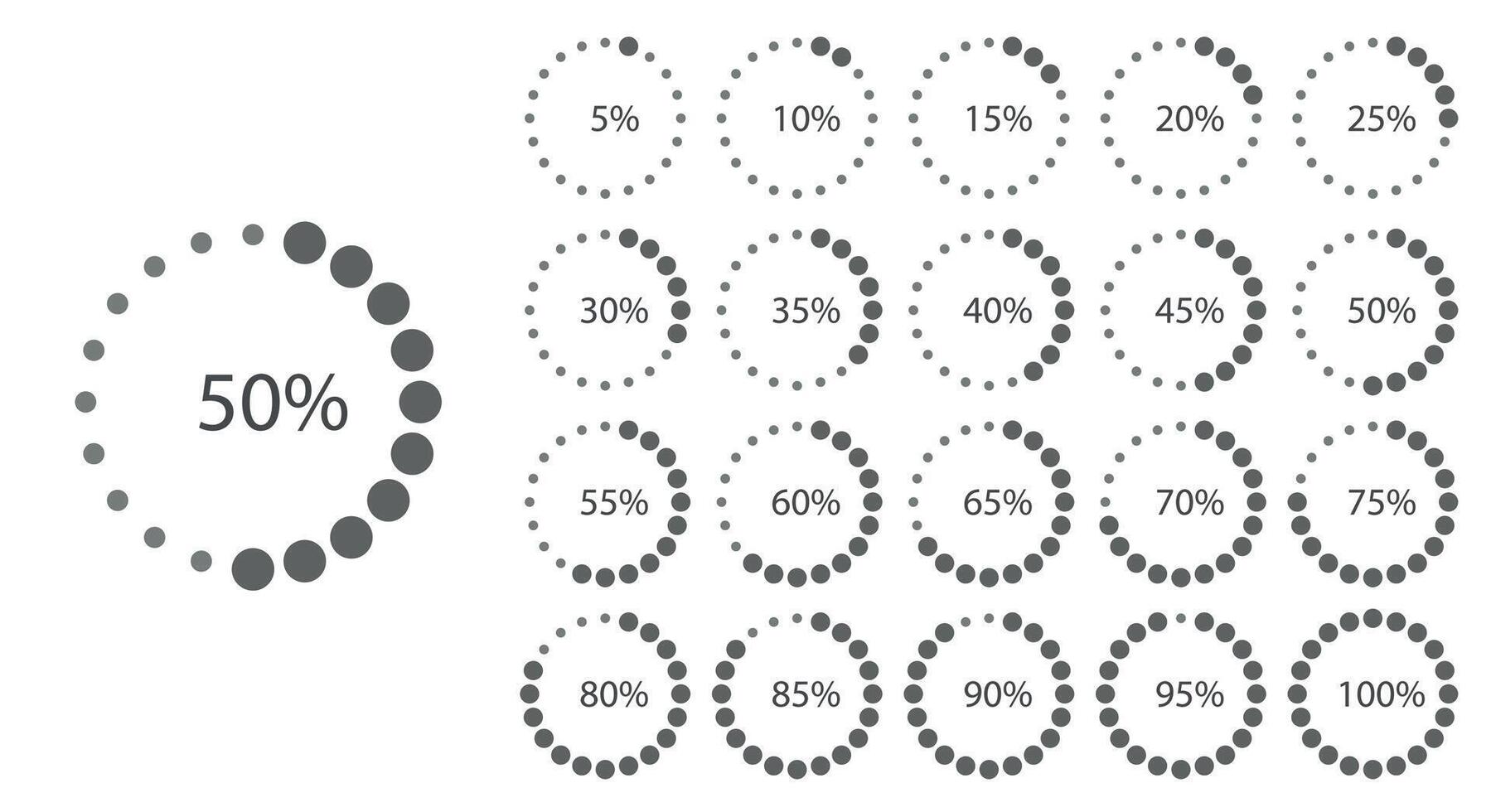 Circular Dotted Progress Chart Set in Grayscale vector