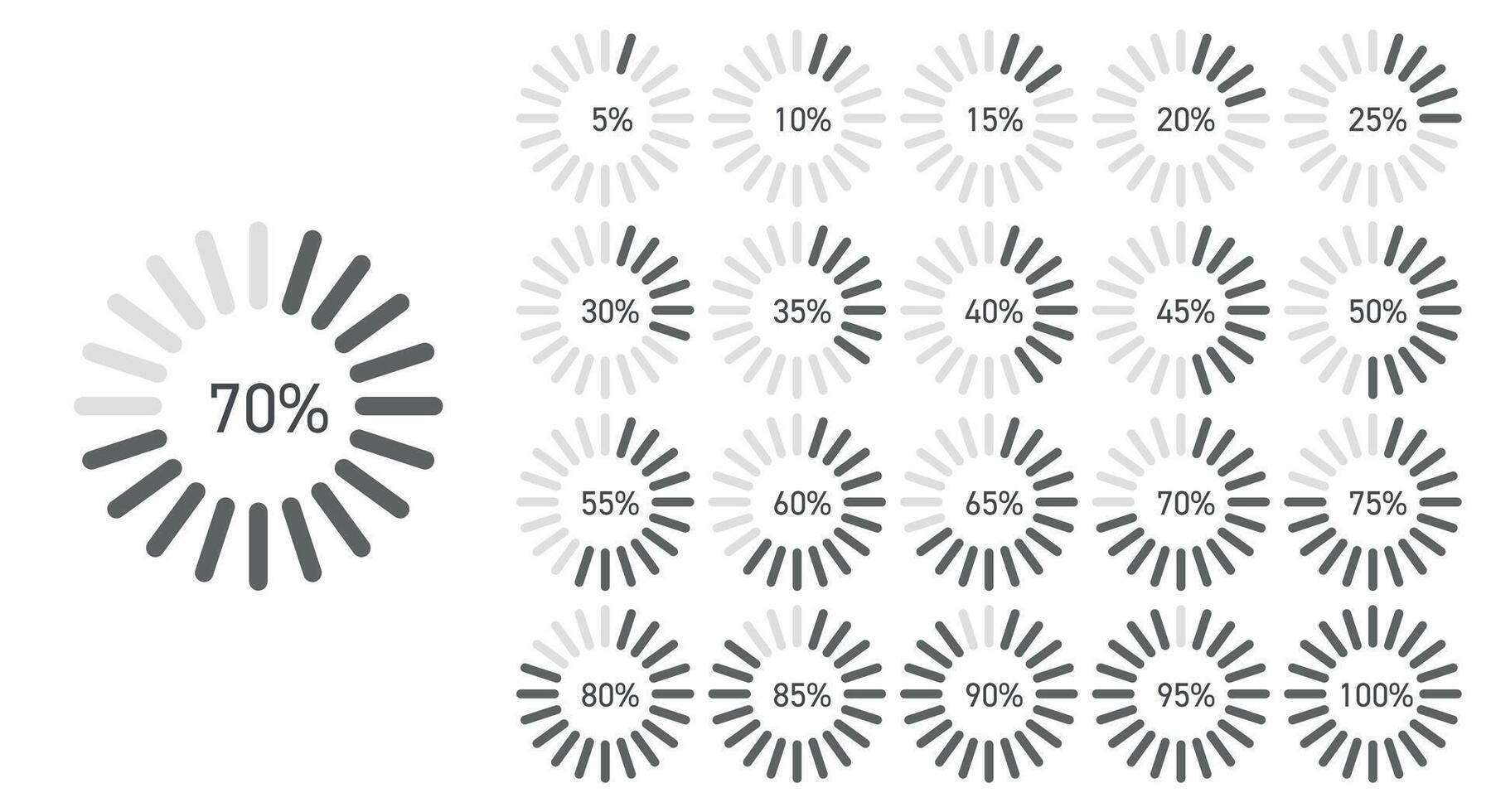 Radial Bar Progress Chart Set in Grayscale vector