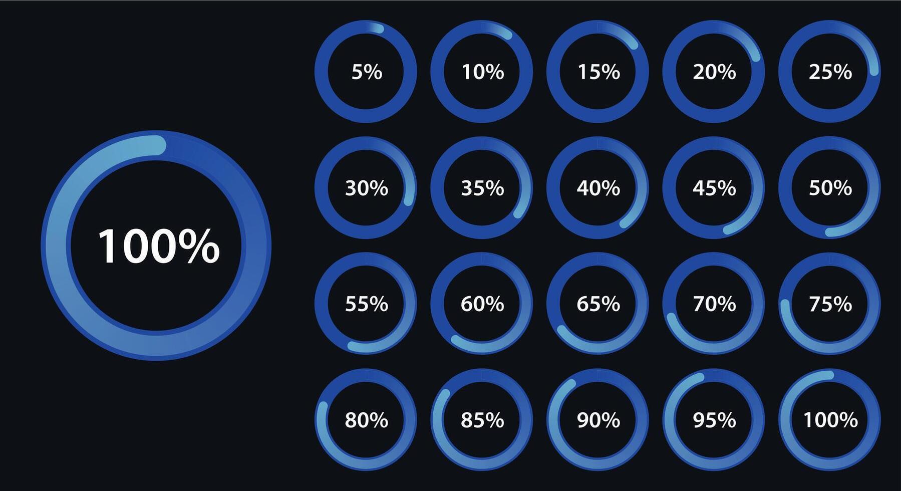 Neon Blue Circular Progress Chart Set on Dark Background vector