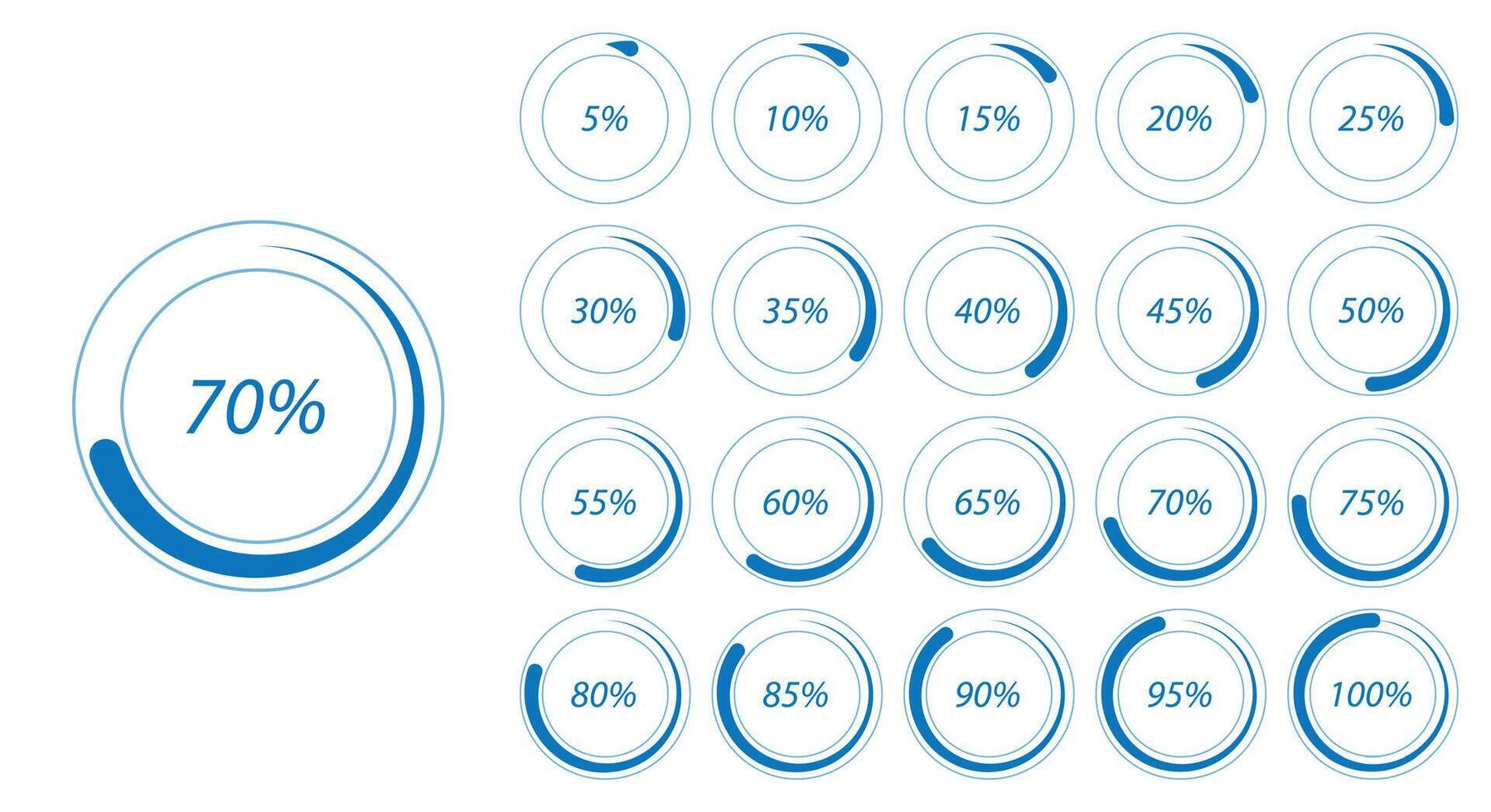 Thin Line Circular Progress Chart Set with Percentages vector